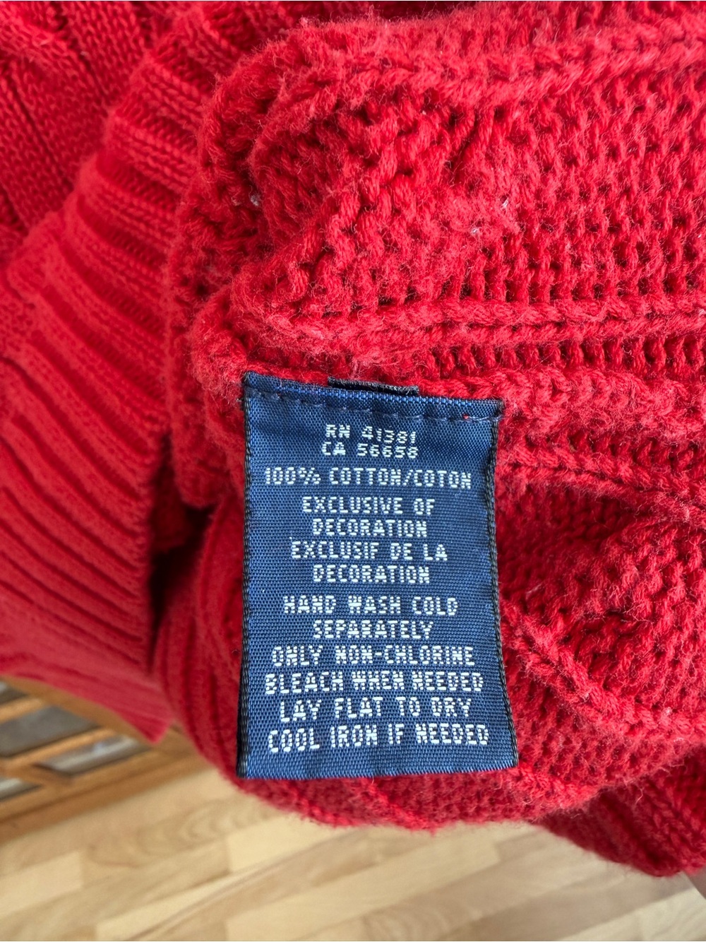 Vintage Ralph Lauren Red Cable Knit 100% Cotton Sweater – Small - Picture 4 of 5